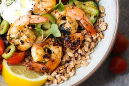 30 MINUTE GREEK SHRIMP AND FARRO BOWLS