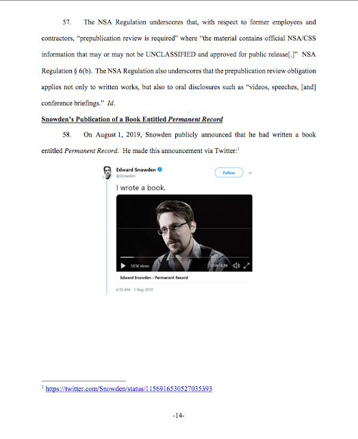 U.S.A. versus Edward Snowden, author - Court filing, September 17, 2019