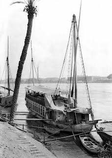  An Egyptian dahabiya, a wooden sailing vessel, circa 1890.