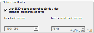 Atributos: Mostra informações sobre o monitor e permite ajustar a resolução máxima de tela e a taxa de atualização máxima.