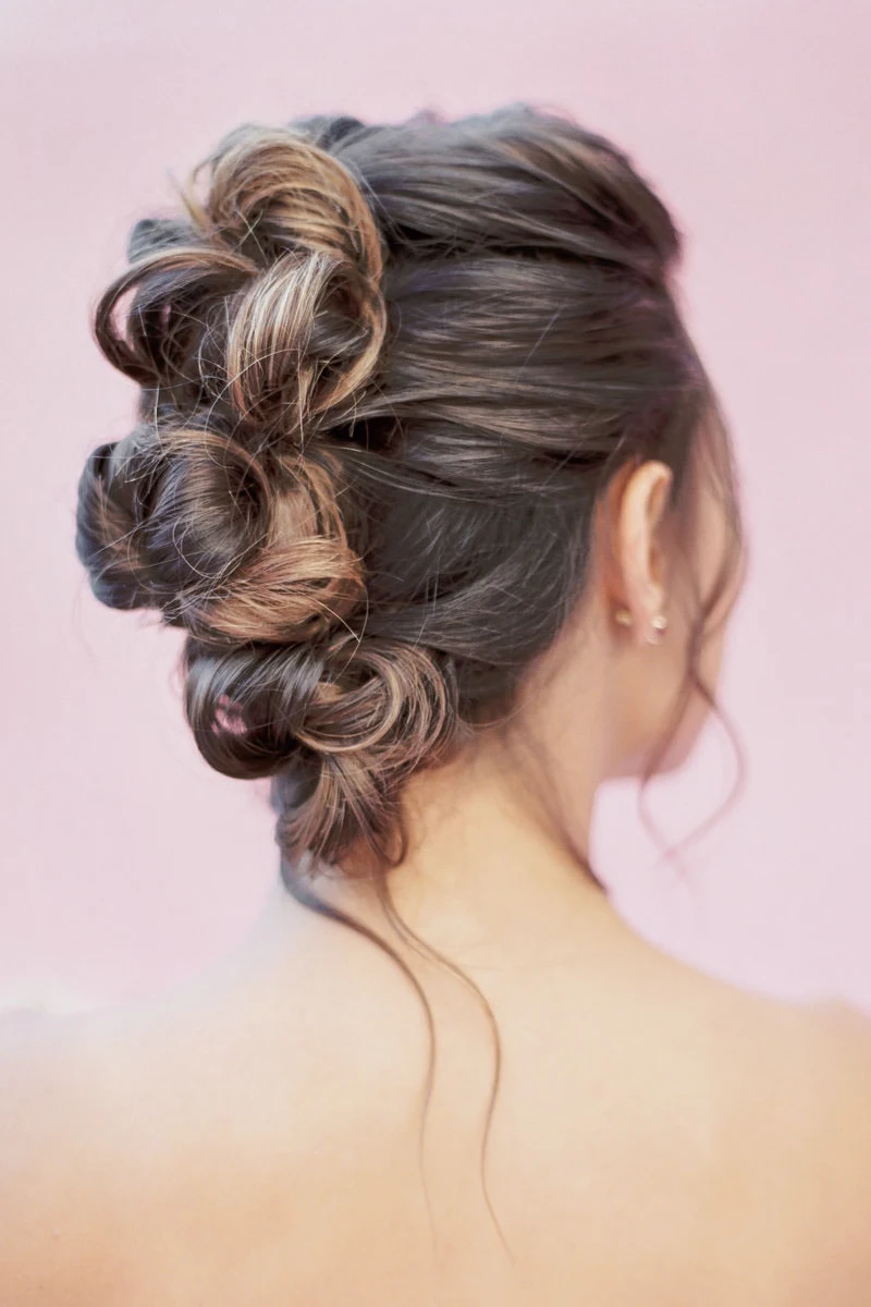 close-up of a simple prom updo on medium hair