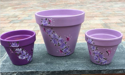 Jaxs used our Butterflies and Vintage Rose painting kits to decorate these pretty pots #giftidea #folkart 