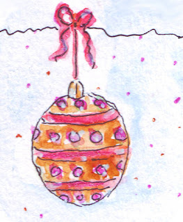 Christmas watercolour bauble drawing in pink and gold