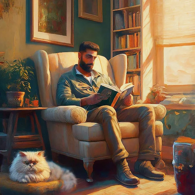 A cozy reading book bathed in warm sunlight