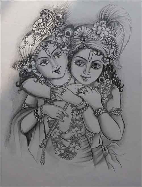 Simple and Easy Radha Krishna Pencil Drawing Image