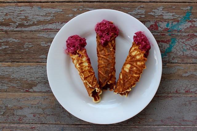 Cherry Buttermilk Gelato with Honey Cornmeal Cones | Nothing in the House