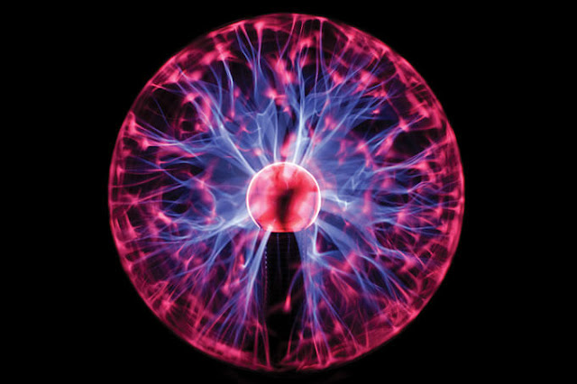 Remember those mesmerizing plasma balls? The tiny lightning inside is plasma, which forms when high voltage at the center of the ball causes electrons to separate from atoms in the surrounding gas, yielding a mix of charged and neutral particles.