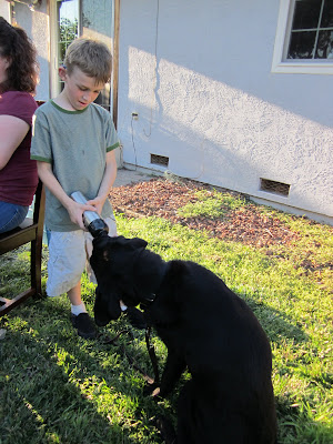 Luke giving Dagan a drink