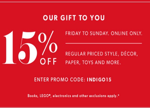 Chapters Indigo 15% Off Weekend Promo Code