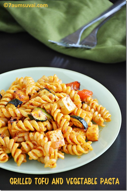 Grilled tofu and vegetable pasta 