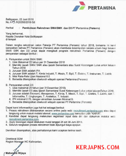 lowongan kerja  Karyawan PT Pertamina Lulusan SMA/SMK tahun 2018 https://recruitment.pertamina.com/