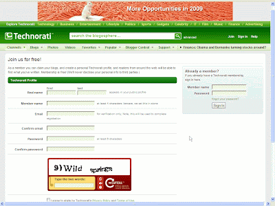 sign up for a technorati account