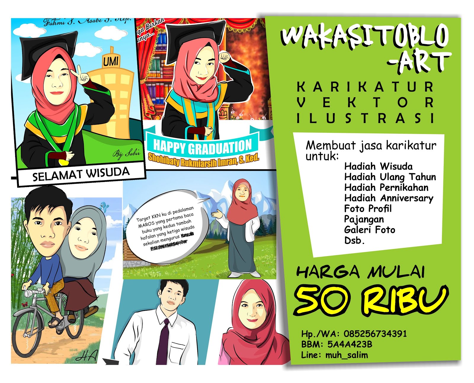 SMS WA Line Jasa Gambar Karikatur Unik Lucu Makassar