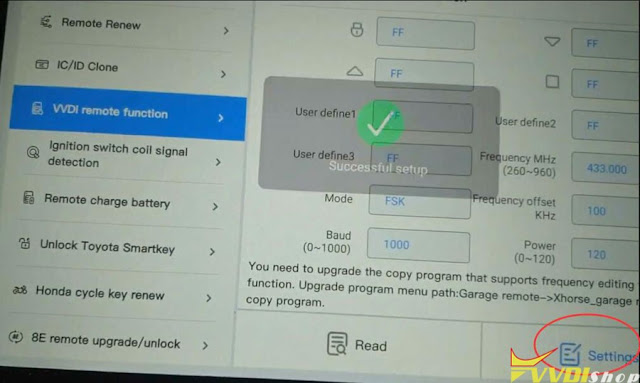 VVDI Key Tool Plus Change Xhorse XKGHG1EN Remote Frequency 7