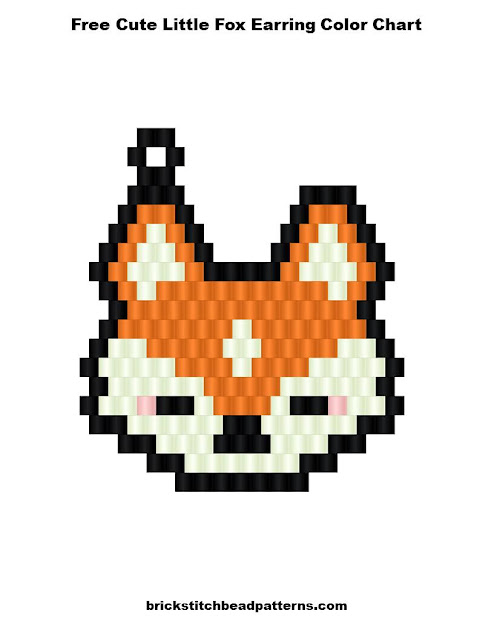 Free Cute Little Fox Animal Brick Stitch Earring Seed Bead Pattern Color Chart