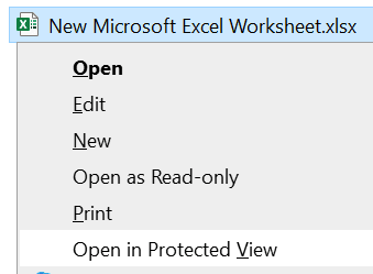 Screenshot showing Microsoft Excel Worksheet right click option 'Open in Protected View'