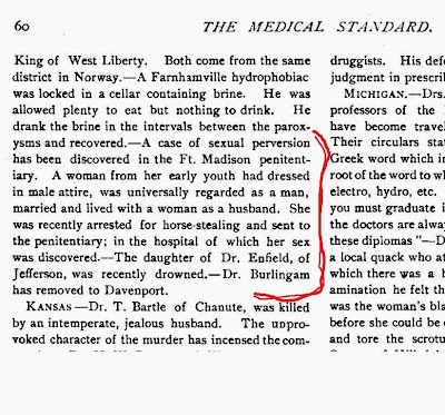 FTM in The Medical Standard, Chicago, August, 1888, Vol. IV No. 2, p. 60