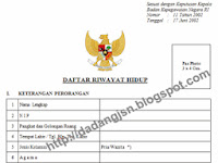 BLANGKO  FORMULIR DAFTAR RIWAYAT HIDUP BERDASARKAN KEPKA BKN NO 11 