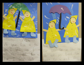 photo of: kindergarten spring writing, writing about rain, writing with umbrellas