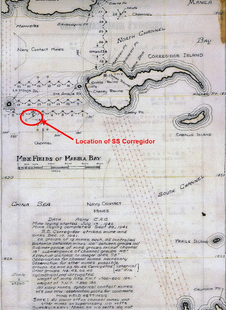 Location of SS Corregidor on the Mine Field Map of Manila Bay