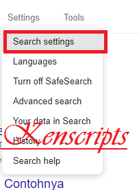 Klik Search settings untuk pengaturan | Kenscripts