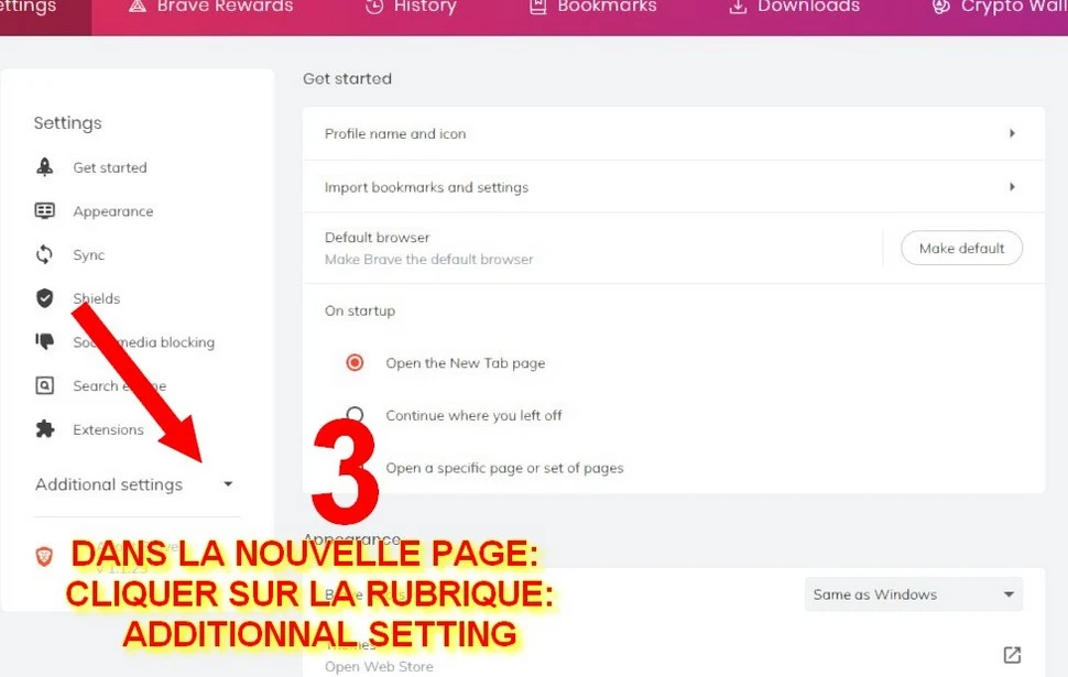 Dans la nouvelle page cliquer sur la rubrique : Additional settings