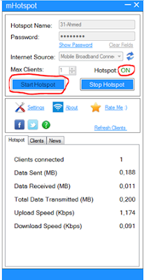 klik Start Hotspot dan pastikan keterangan On