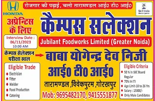 ITI Apprentice Campus Placement Drive for Jubilant Foodworks Limited at Baba Yogendra Dev Private ITI Taramandal, Gorakhpur, Uttar Pradesh