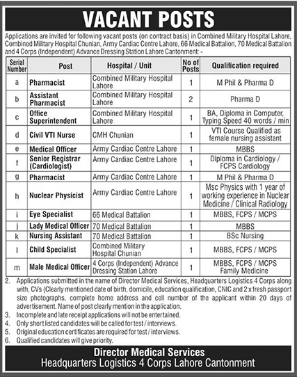 CMH Lahore Jobs 2019 Combined Military Hospital