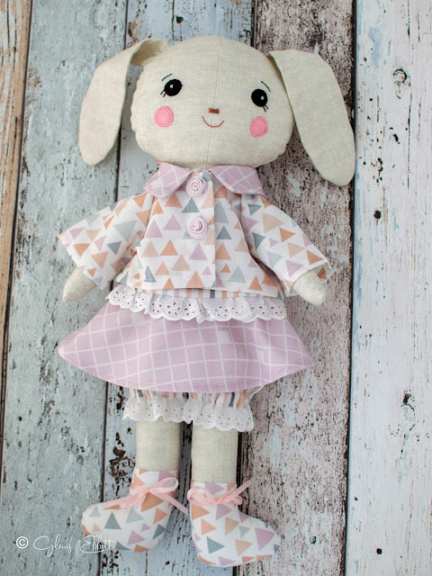 dressed doll, linen rabbit sewn toy