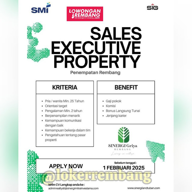 Lowongan Kerja Pegawai Sales Executive Property PT Sinergi Mitra Investama Rembang