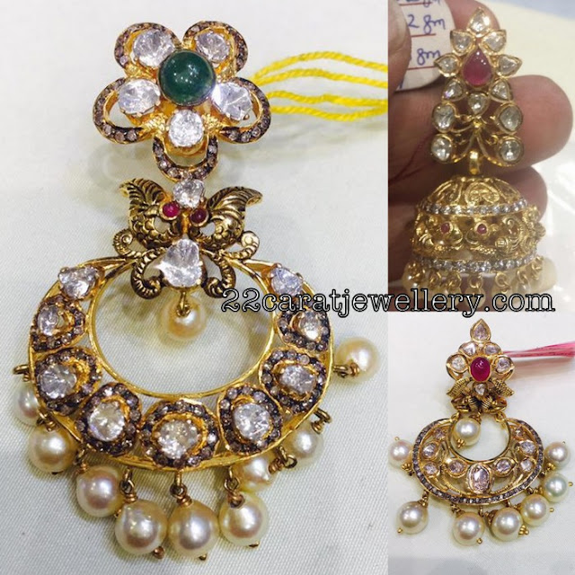 Heavy Flat Diamond Jhumkas by Swansh