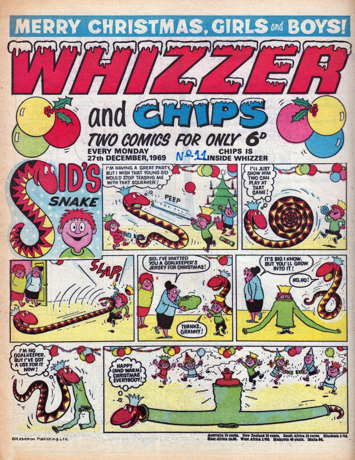 This was the first Christmas issue of Whizzer and Chips and also No 11 of the series as you can see by the number I added in felt tip back when I was