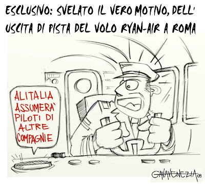 Alitalia Roma incidente piloti Gava satira vignette
