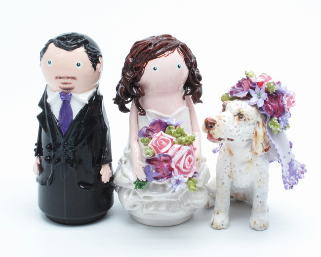 Custom Wedding Cake Topper Bride and Groom with their dog