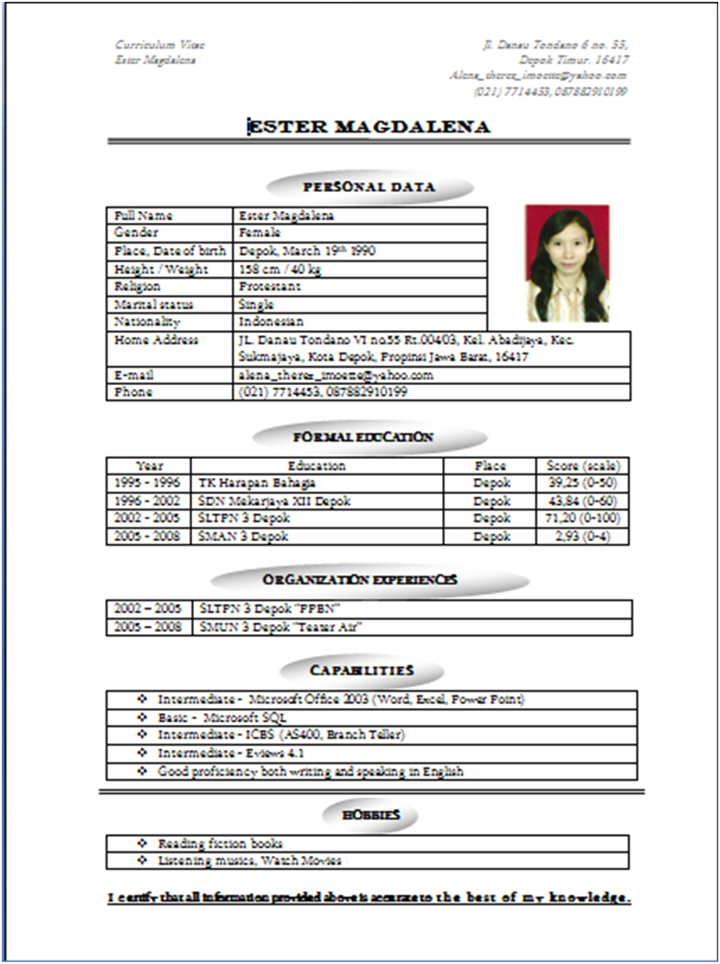 Contoh Daftar Riwayat Hidup Sederhana Doc - Contoh Z