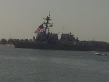 Battleship Parading through San Diego Bay