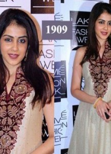 Genelia D'suza Cream Anarkali At Lakme Fashion Week