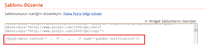 Yandex Onaylama Kodu Yerleştirme