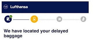 Screenshot of an email from Lufthansa: "We have located your delayed baggage"
