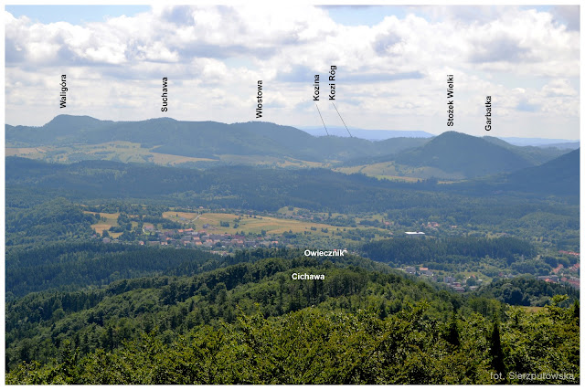 Chełmiec - opisana panorama ze szczytu Chełmca