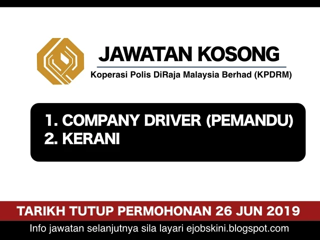 Jawatan Kosong Koperasi Polis DiRaja Malaysia Berhad (KPDRM) Jun 2019