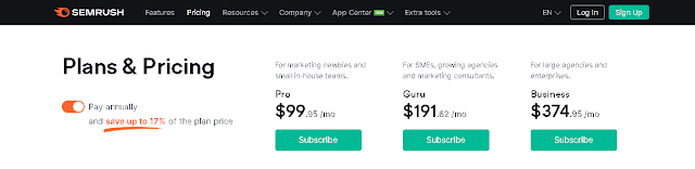 plans and prising SEMRush