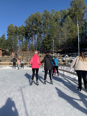 You and Elizabeth holding hands while getting yourselves steady on the ice.