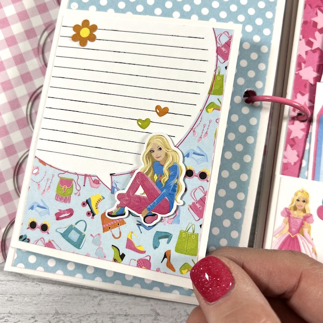 Barbie Themed Scrapbook Album Page with purses, shoes, jewelry, sunglasses, and a journaling spot