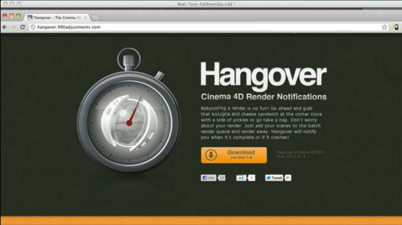 Free Hangover Render Notification Plugin for Cinema4D