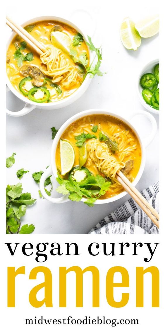 Easy Vegan Curry Ramen Noodles | Midwest Foodie | Can you believe that 25 minutes is all it takes to get this healthy, vegan dinner on the table?! Loaded with fresh veggies and rich curry flavors, you'll feel good about serving this meal to your family! #midwestfoodie