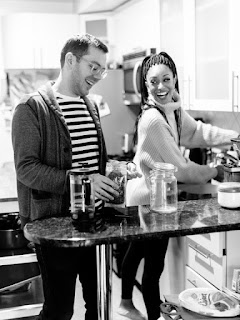 engaged couple in kitchen