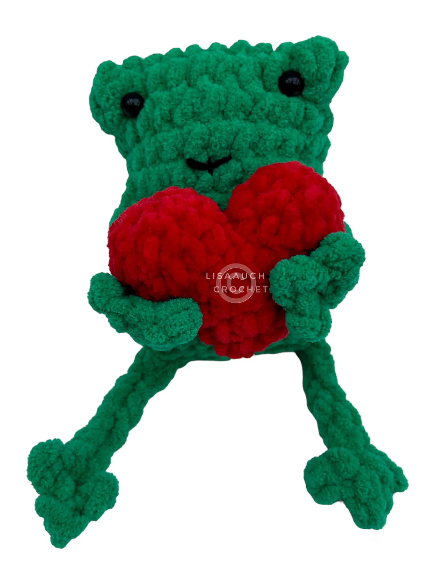 valentines leggy frog pattern with crochet heart