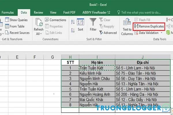 Cách xóa dữ liệu, nội dung trùng lặp trong Excel